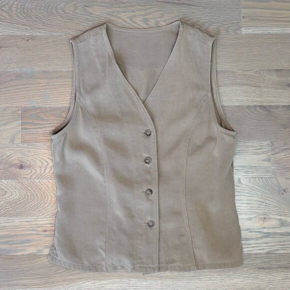 Unbranded Tops - VTG 90s 100% Tencel Button Front Vest USA Made Camel Taupe Womens Size Small